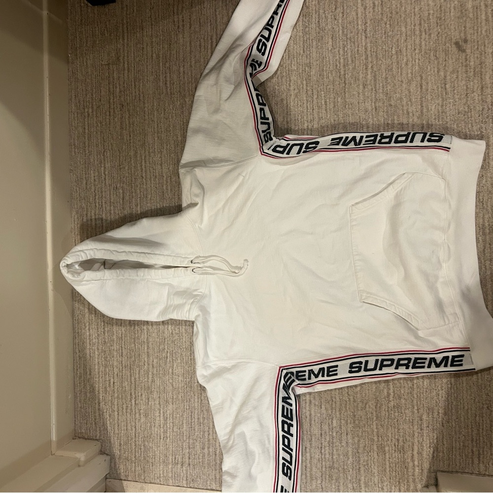Supreme White Hoodie with Logo Sleeves